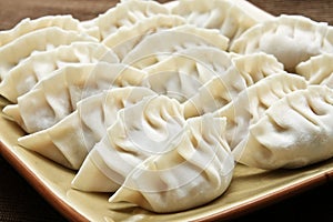 Homemade japanese gyoza dumplings uncooked.