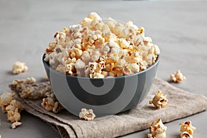 Homemade Kettle Corn Popcorn with Salt in a Bowl, side view