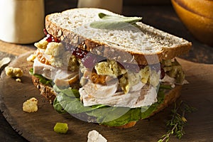 Homemade Leftover Thanksgiving Dinner Turkey Sandwich