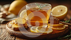 Homemade lemon ginger tea with honey