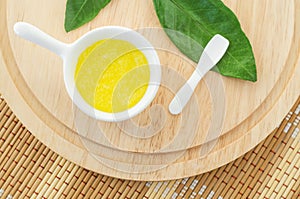 Homemade lemon, honey and sugar scrub for face, foot and body. Natural beauty treatment and spa