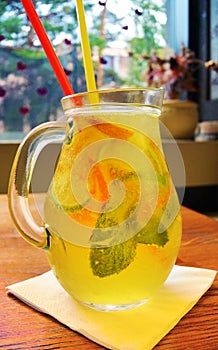 Homemade lemonade cocktail. lime mint orange lemon