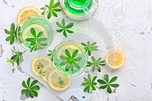 Homemade lemonade with sweet woodruff and lemon Galium odoratum