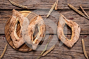 Homemade lepinja bread on wooden background photo