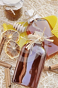 Homemade liqueur with spices photo