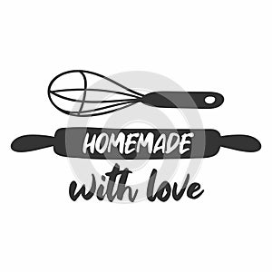 Homemade with love. Badges, labels and logo elements, retro symbols for bakery shop, cooking club, cafe, or home cooking. Vector