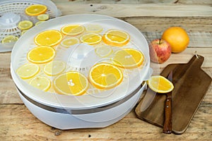 Homemade machine to dehydrate food with orange slices