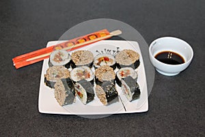 Homemade Maki rolls on a plate