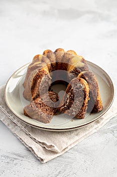 Homemade Marble Cake on a Plate, side view