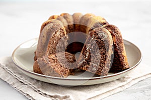 Homemade Marble Cake on a Plate, side view