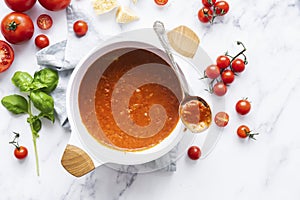 Homemade marinara pasta sauce in a white bowl food photography