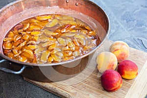 Homemade marmalade or jam processing from apricotes or peaches