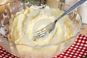 Homemade mashed potatoes, cooking food.