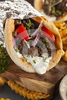 Homemade Meat Gyro with French Fries photo