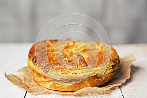 Homemade meat pie on a rustic table