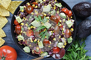 Homemade Mexican black bean and corn salad or Texas caviar bean dip