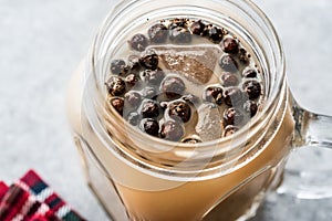 Homemade Milk Bubble Tea with Tapioca Pearls in Mason Jar.