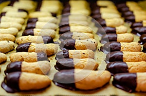 Homemade mix of christmas cookies with dark chocolate