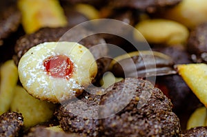 Homemade mix of christmas cookies with dark chocolate