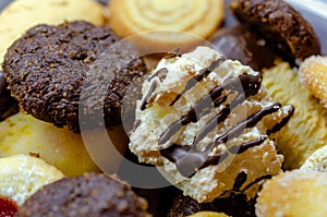 Homemade mix of christmas cookies with dark chocolate