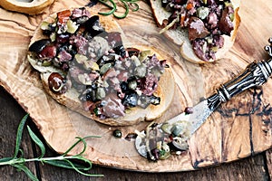 Tapenade on Toasted Bread with Rosemary