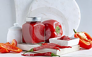 Homemade Mostarda mediterranea Red paprika marmalade with hot pepper - traditional italian sauce, snack, jam photo