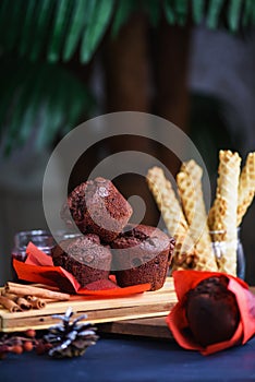 Homemade muffins with chocolate