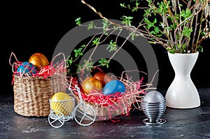 Homemade multicolored painted Easter eggs