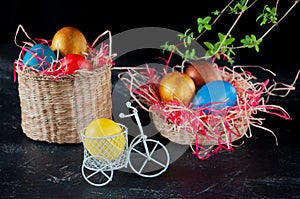 Homemade multicolored painted Easter eggs