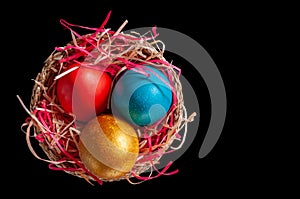 Homemade multicolored painted Easter eggs