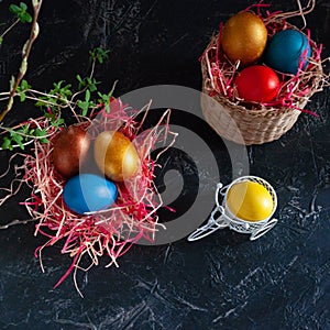 Homemade multicolored painted Easter eggs