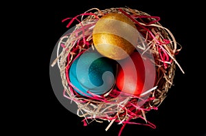 Homemade multicolored painted Easter eggs