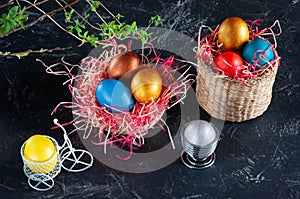 Homemade multicolored painted Easter eggs