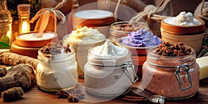 homemade natural cosmetics, such as lip balms, body butters, and bath bombs, using ingredients like shea butter, cocoa