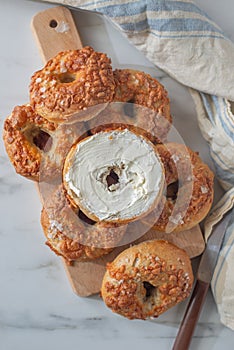 Homemade new york bagels on rustic background