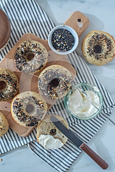 Homemade new york bagels on rustic background