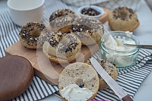 Homemade new york bagels on rustic background