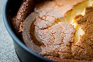 Homemade New York Cheesecake in cake mold.