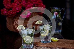 Homemade non-alcoholic mojito with lemon, lime and mint. Refreshing, diet, detox infused, natural summer cocktails