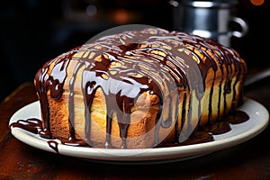 Homemade nutella swirl pound cake on white plate photorealistic homemade food image