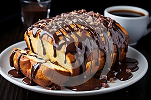 Homemade nutella swirl pound cake on white plate realistic homemade food photography