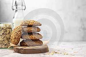 Homemade oat cookies, healthy sweet dessert, bright background, copy space
