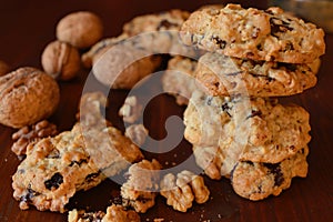 Homemade oat-nut-chocolate cookies