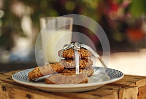 Homemade oatmeal cookies with milk