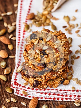 Homemade oatmeal cookies with seeds and raisin