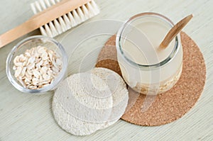 Homemade oatmeal face cleanser. DIY oatmeal milk or toner for natural skin care.