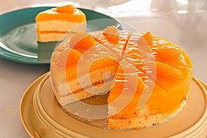 Homemade orange cake which already cutting to serve