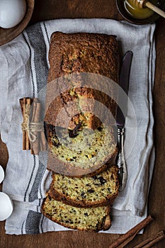 Homemade orange cake with zucchini and chocolate