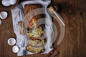 Homemade orange cake with zucchini and chocolate