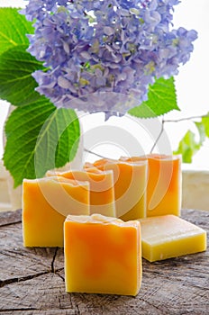 Homemade orange and dandelion herbal soap